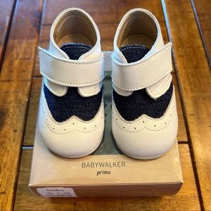 EU Size 20 Babywalker Primo White leather & Blue Loafer Designer Shoes